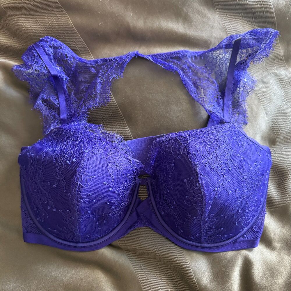 VICTORIA'S SECRET Very Sexy Purple Lace High Neck Lined Demi Bra Size 36DD